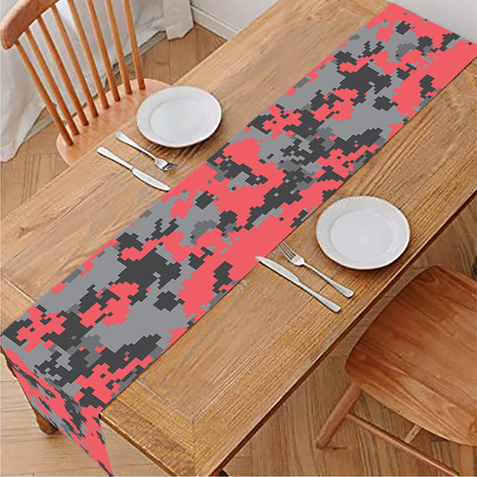 Red And Grey Digital Camo Pattern Print Table Runner