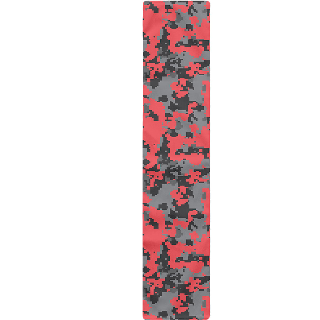 Red And Grey Digital Camo Pattern Print Table Runner