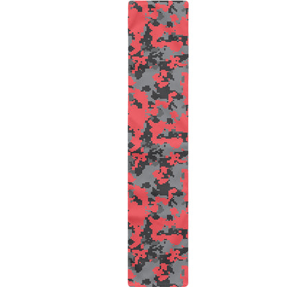 Red And Grey Digital Camo Pattern Print Table Runner