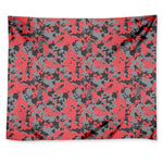 Red And Grey Digital Camo Pattern Print Tapestry