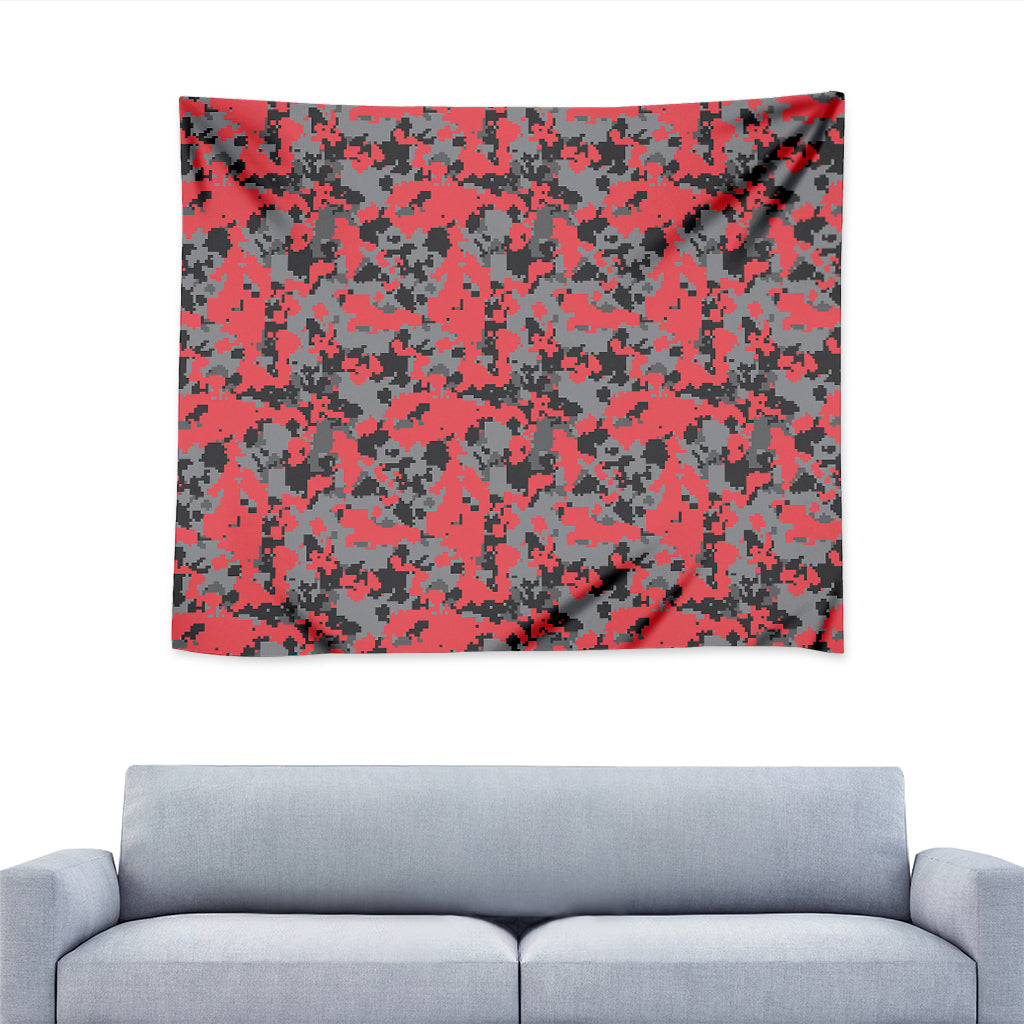 Red And Grey Digital Camo Pattern Print Tapestry