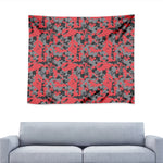 Red And Grey Digital Camo Pattern Print Tapestry