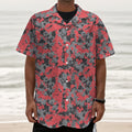 Red And Grey Digital Camo Pattern Print Textured Short Sleeve Shirt