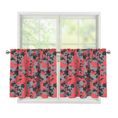 Red And Grey Digital Camo Pattern Print Tier Curtains