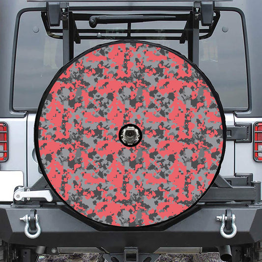Red And Grey Digital Camo Pattern Print Tire Cover With Camera Hole