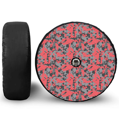 Red And Grey Digital Camo Pattern Print Tire Cover With Camera Hole