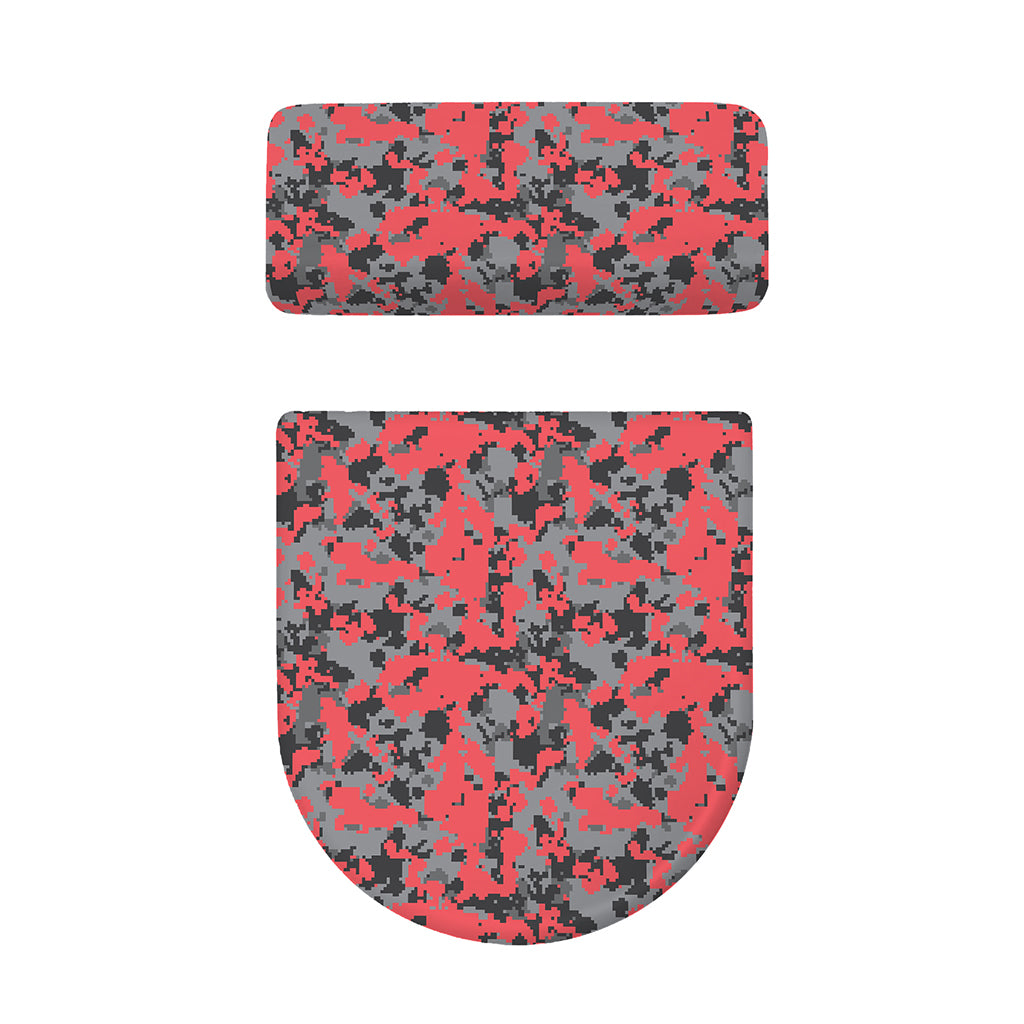Red And Grey Digital Camo Pattern Print Toilet Lid And Tank Cover Set
