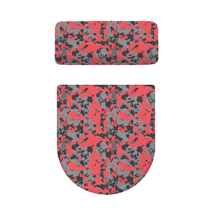 Red And Grey Digital Camo Pattern Print Toilet Lid And Tank Cover Set