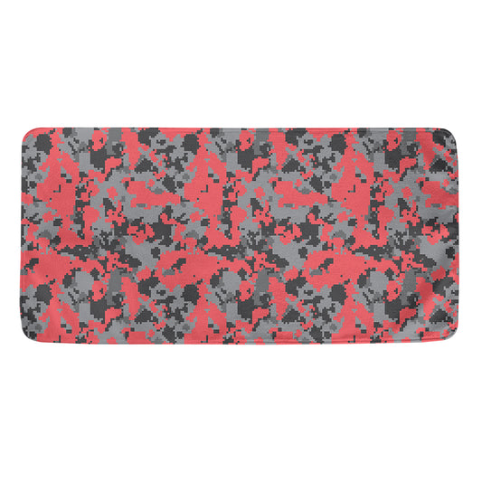 Red And Grey Digital Camo Pattern Print Towel