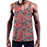 Red And Grey Digital Camo Pattern Print Training Tank Top