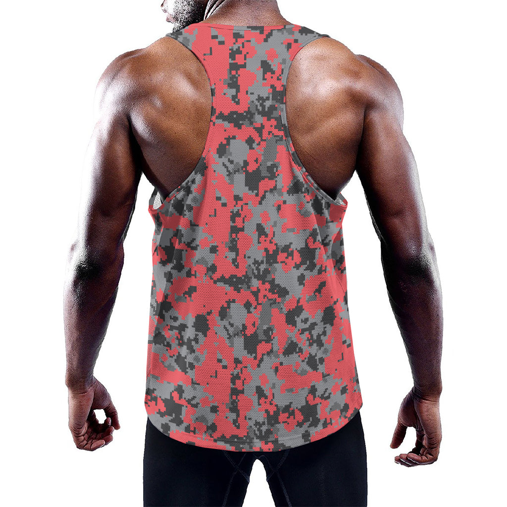 Red And Grey Digital Camo Pattern Print Training Tank Top