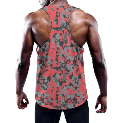Red And Grey Digital Camo Pattern Print Training Tank Top