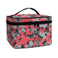 Red And Grey Digital Camo Pattern Print Travel Makeup Bag