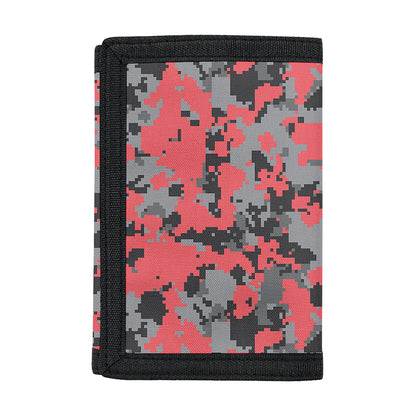 Red And Grey Digital Camo Pattern Print Trifold Wallet