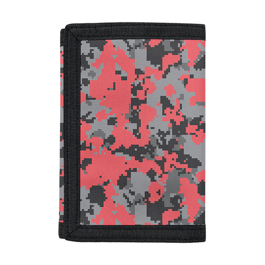 Red And Grey Digital Camo Pattern Print Trifold Wallet