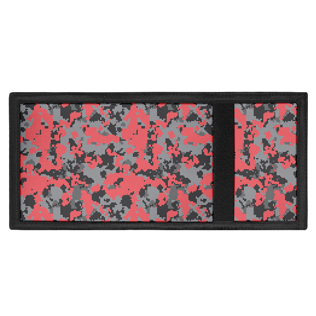 Red And Grey Digital Camo Pattern Print Trifold Wallet