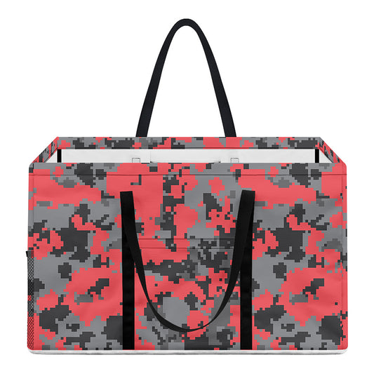 Red And Grey Digital Camo Pattern Print Utility Tote Bag
