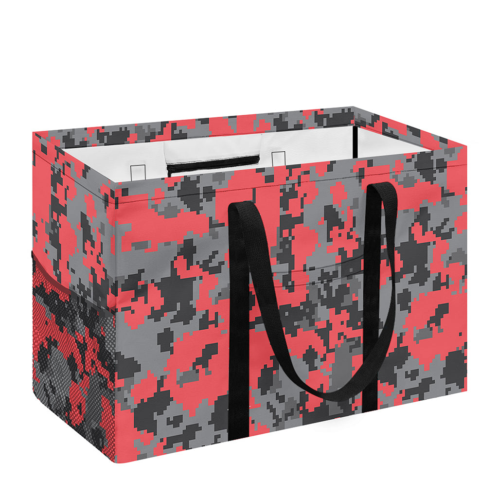 Red And Grey Digital Camo Pattern Print Utility Tote Bag