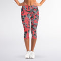 Red And Grey Digital Camo Pattern Print Women's Capri Leggings