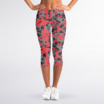 Red And Grey Digital Camo Pattern Print Women's Capri Leggings