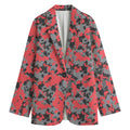 Red And Grey Digital Camo Pattern Print Women's Cotton Blazer