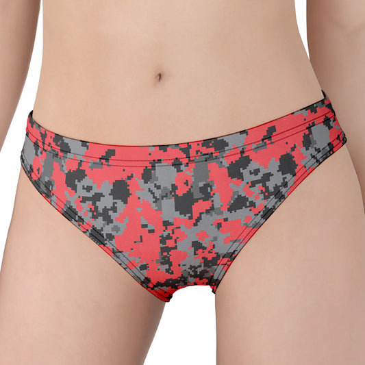 Red And Grey Digital Camo Pattern Print Women's Panties