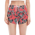 Red And Grey Digital Camo Pattern Print Women's Split Running Shorts