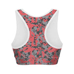 Red And Grey Digital Camo Pattern Print Women's Sports Bra