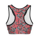 Red And Grey Digital Camo Pattern Print Women's Sports Bra