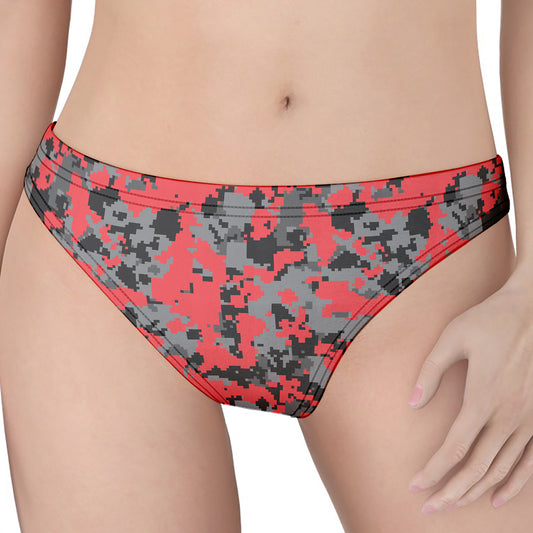 Red And Grey Digital Camo Pattern Print Women's Thong