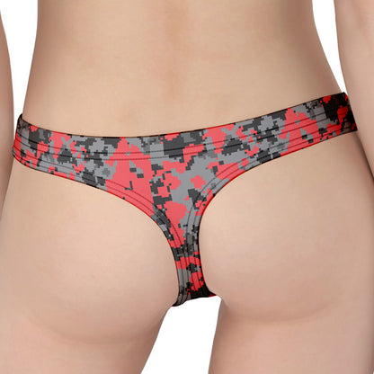Red And Grey Digital Camo Pattern Print Women's Thong