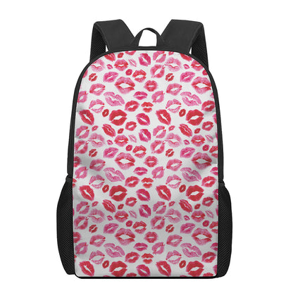 Red And Pink Lips Pattern Print 17 Inch Backpack