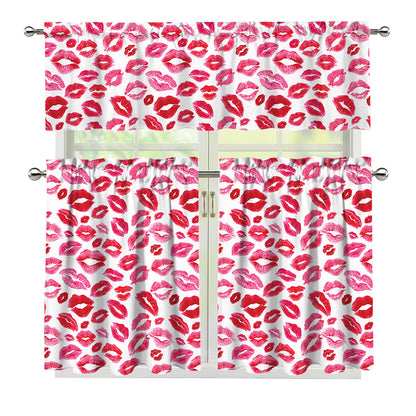 Red And Pink Lips Pattern Print 3 Piece Kitchen Curtains