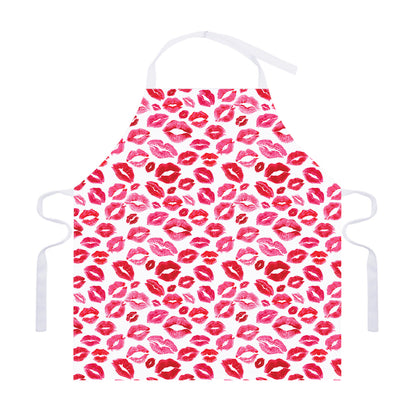 Red And Pink Lips Pattern Print Adjustable Apron