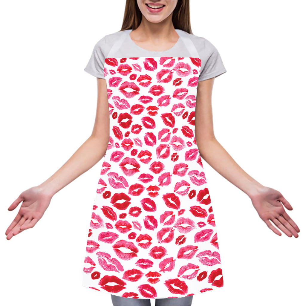 Red And Pink Lips Pattern Print Adjustable Apron