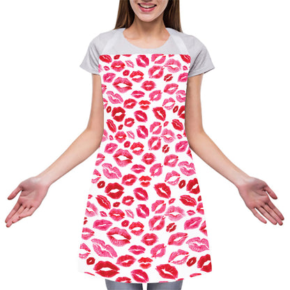 Red And Pink Lips Pattern Print Adjustable Apron