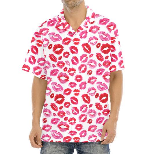 Red And Pink Lips Pattern Print Aloha Shirt