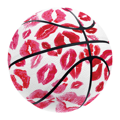 Red And Pink Lips Pattern Print Basketball