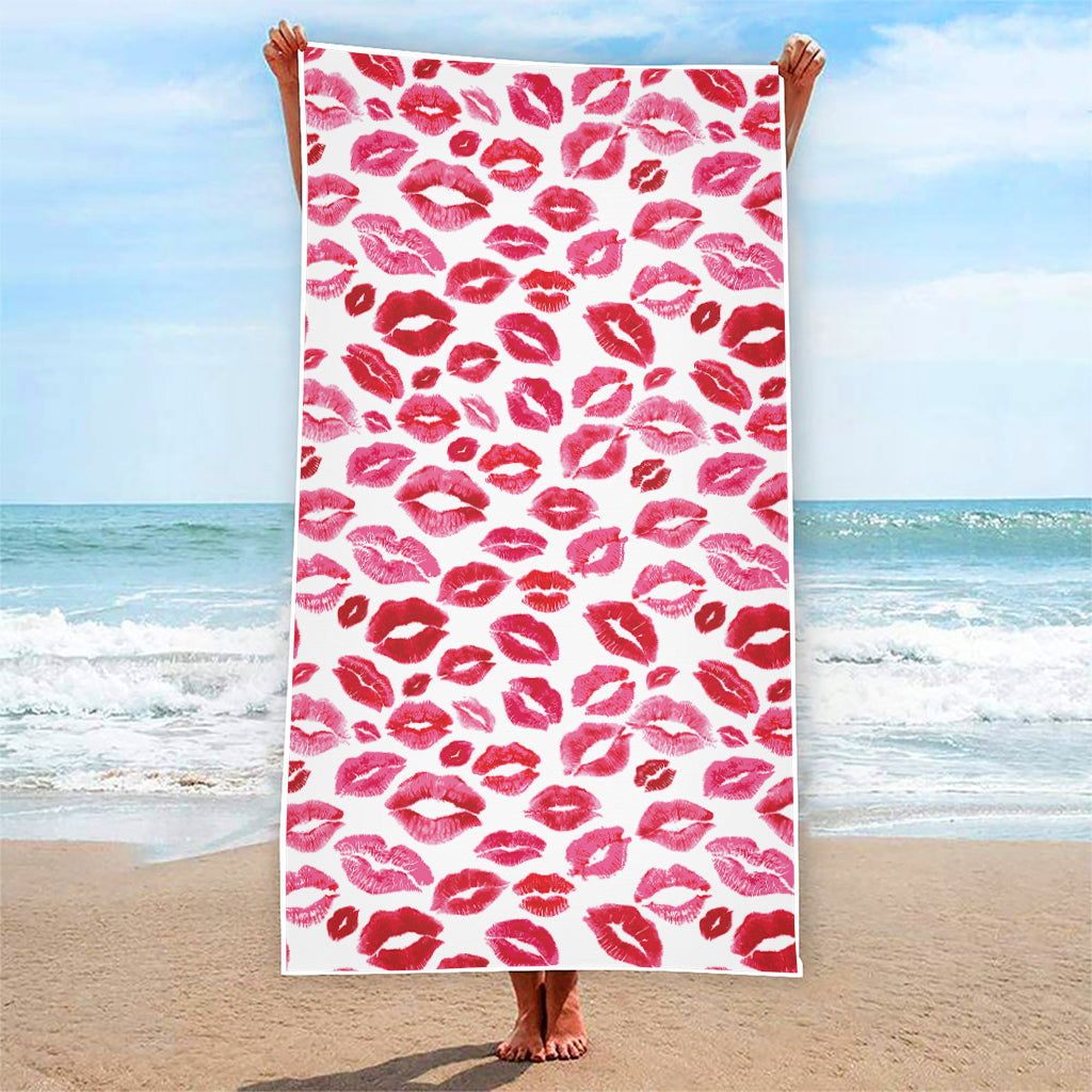 Red And Pink Lips Pattern Print Beach Towel