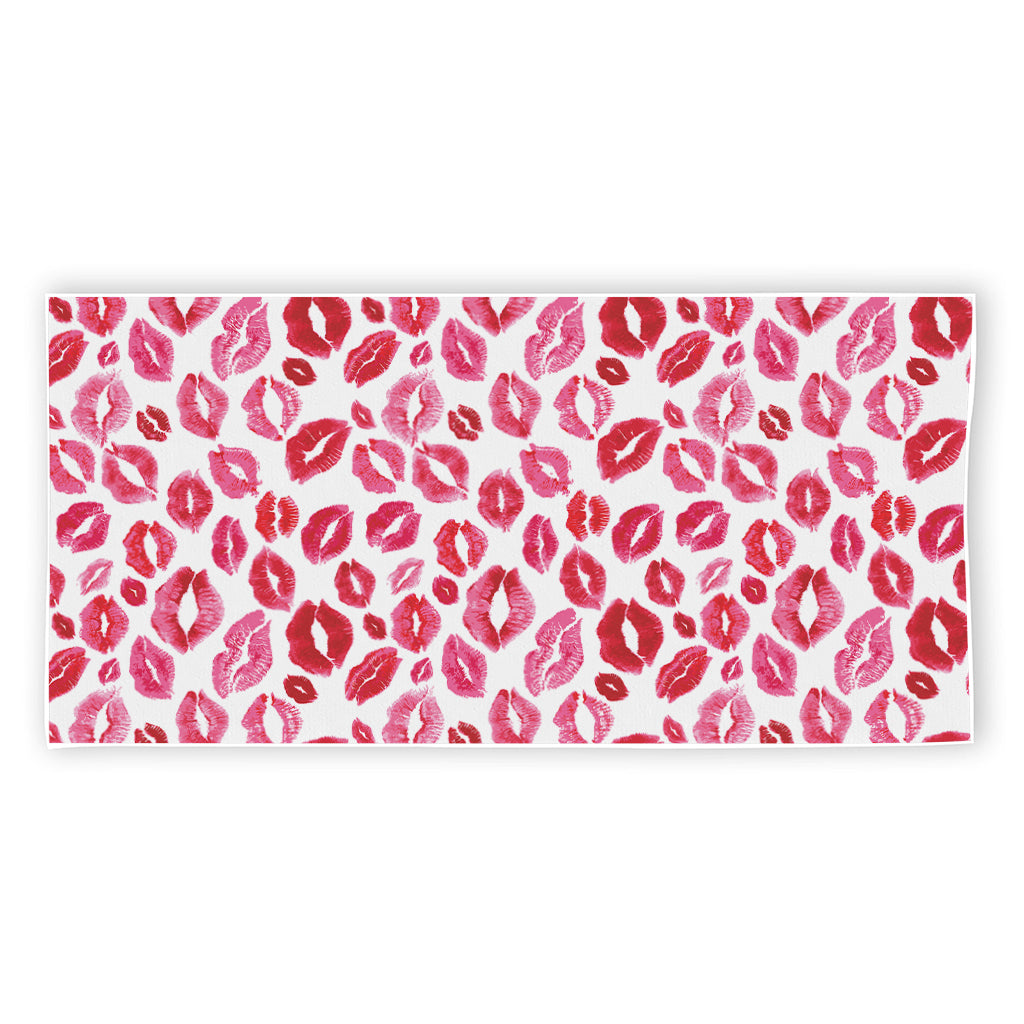Red And Pink Lips Pattern Print Beach Towel