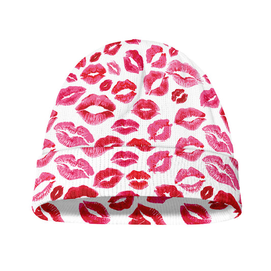 Red And Pink Lips Pattern Print Beanie