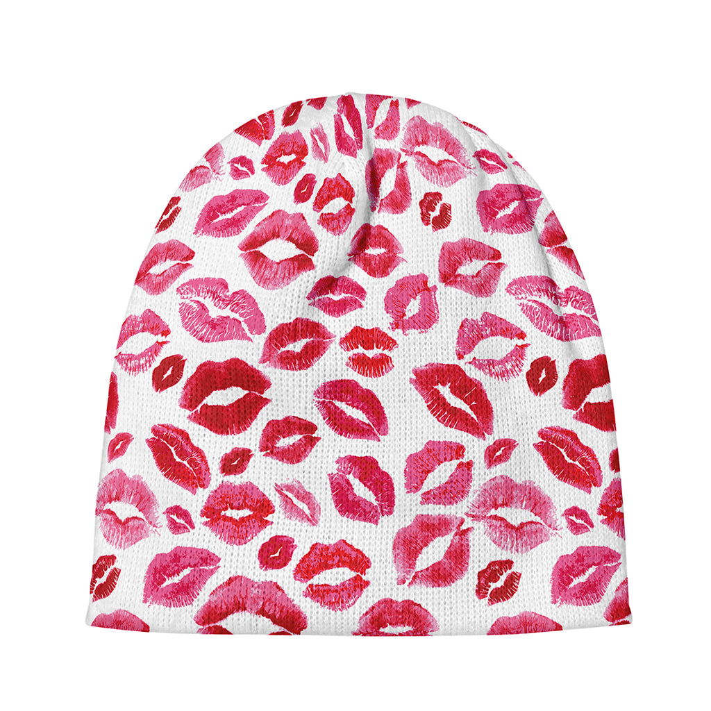 Red And Pink Lips Pattern Print Beanie
