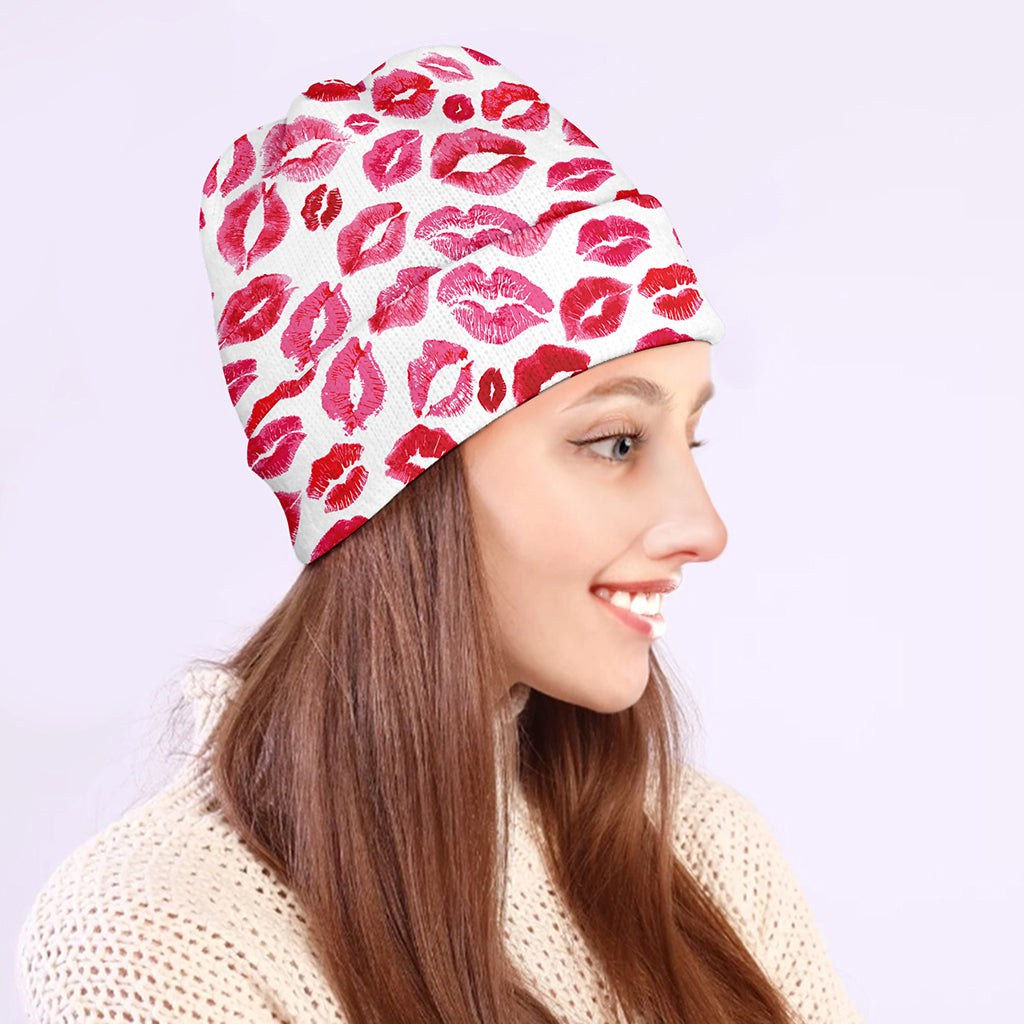 Red And Pink Lips Pattern Print Beanie