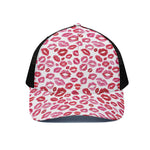 Red And Pink Lips Pattern Print Black Mesh Trucker Cap