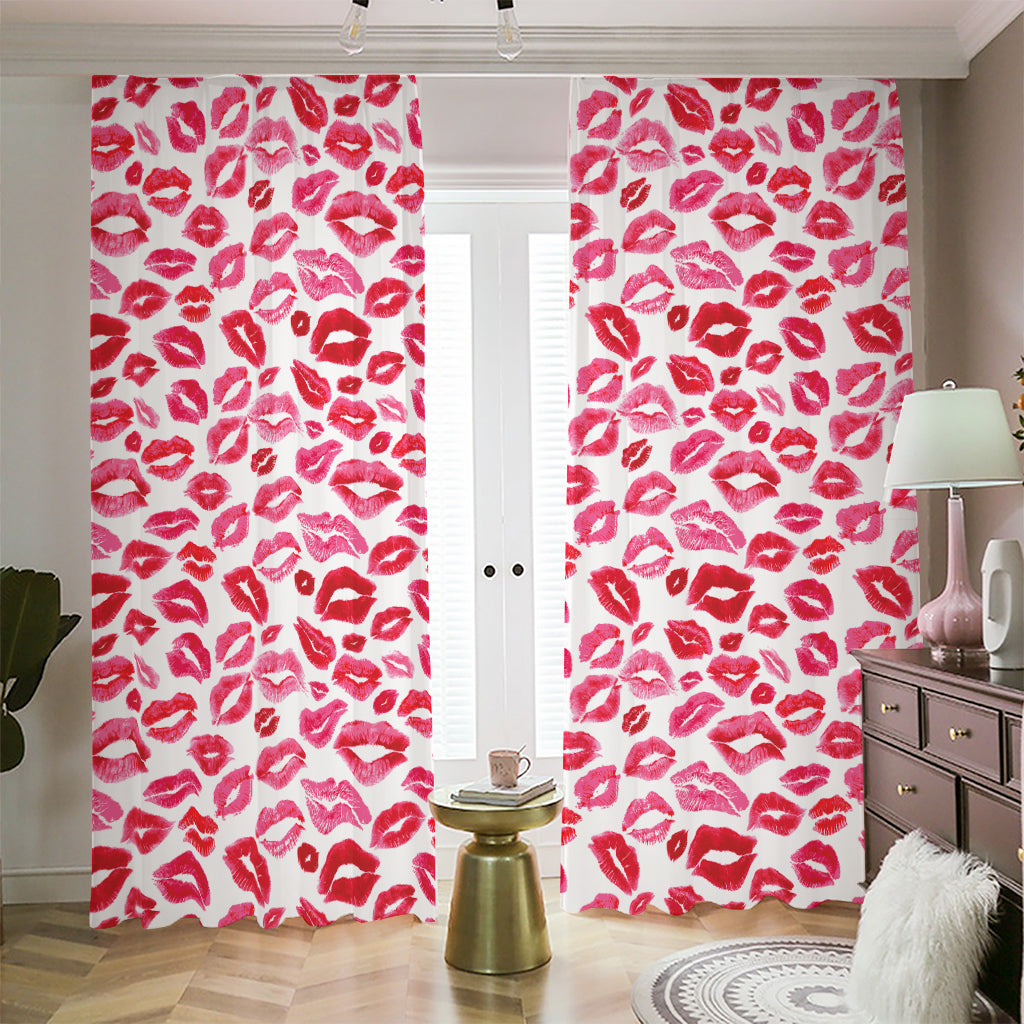 Red And Pink Lips Pattern Print Blackout Pencil Pleat Curtains