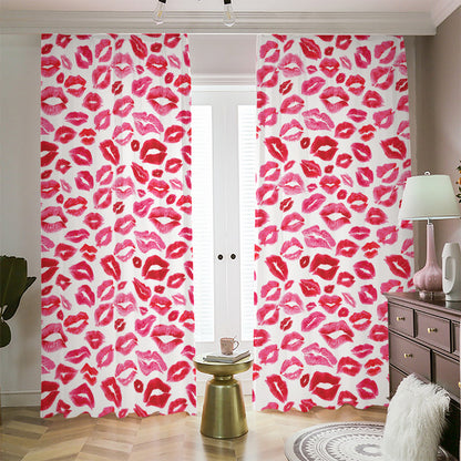 Red And Pink Lips Pattern Print Blackout Pencil Pleat Curtains