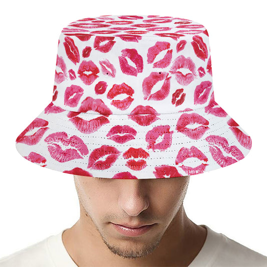 Red And Pink Lips Pattern Print Bucket Hat