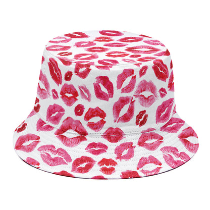 Red And Pink Lips Pattern Print Bucket Hat