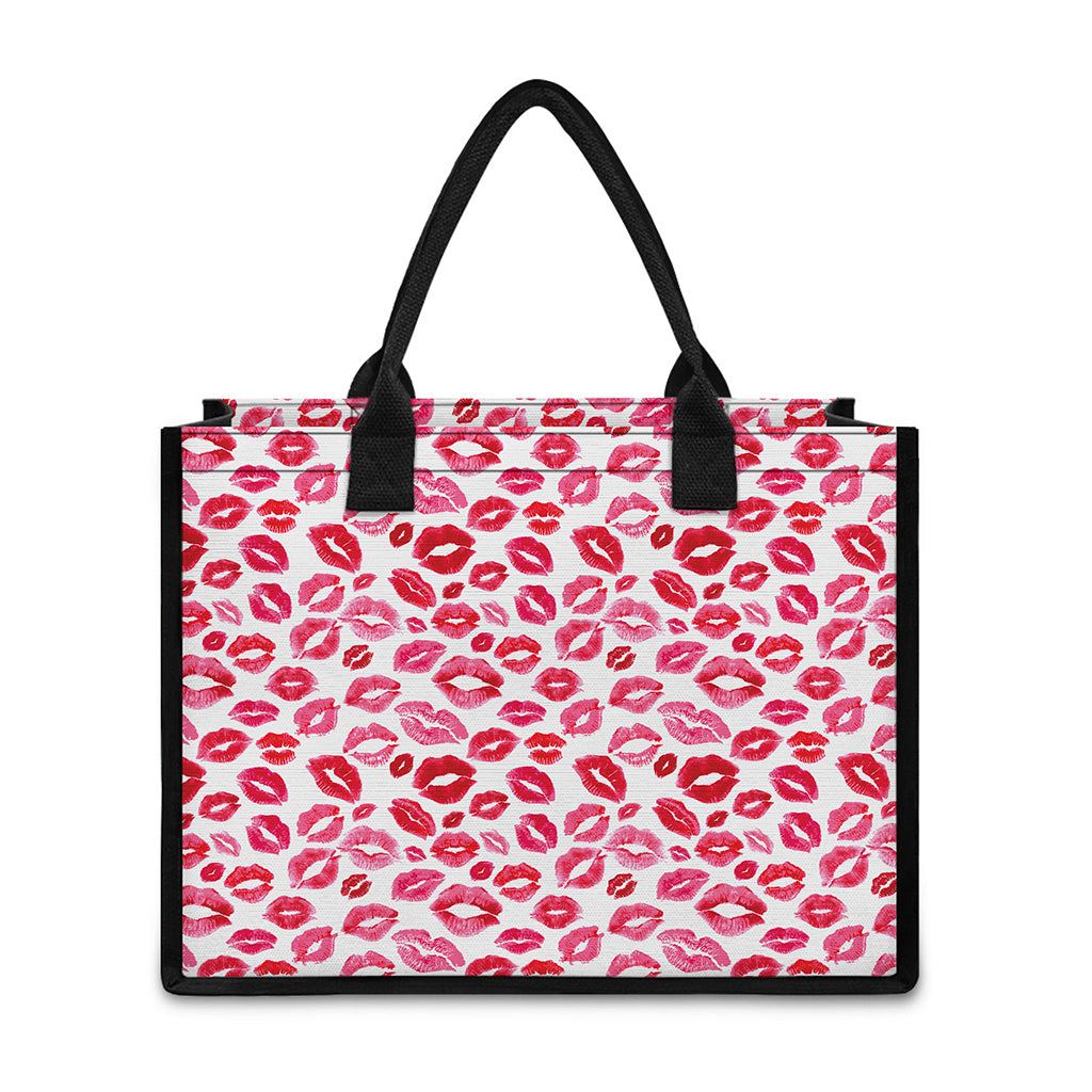 Red And Pink Lips Pattern Print Canvas Tote Bag