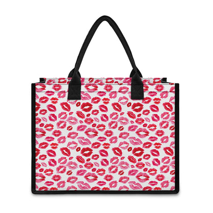 Red And Pink Lips Pattern Print Canvas Tote Bag